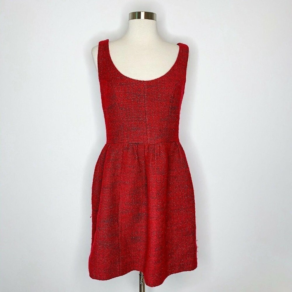 Unbranded Dress Women Red TWEED Scoopneck back Empire Waist Sleeveless HOLIDAY 4 - Picture 1 of 3